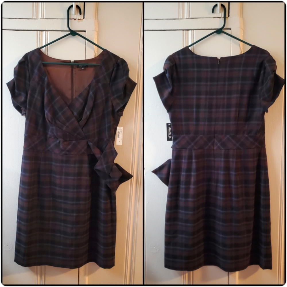 Allen B dress plaid brown and blue size 16 nwt